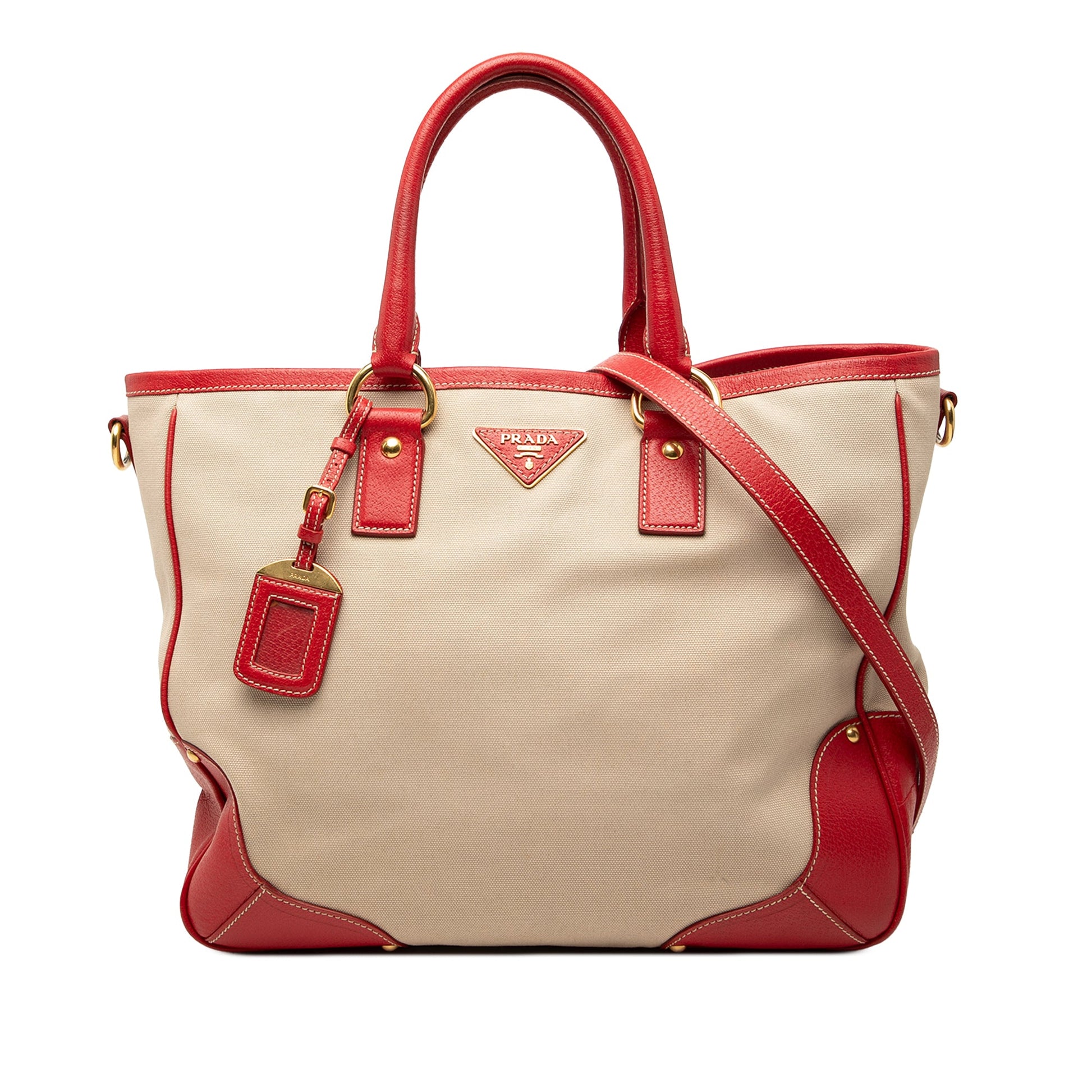 Prada Large Saffiano Trimmed Canapa Convertible Tote