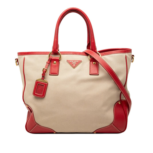 Prada Large Saffiano Trimmed Canapa Convertible Tote