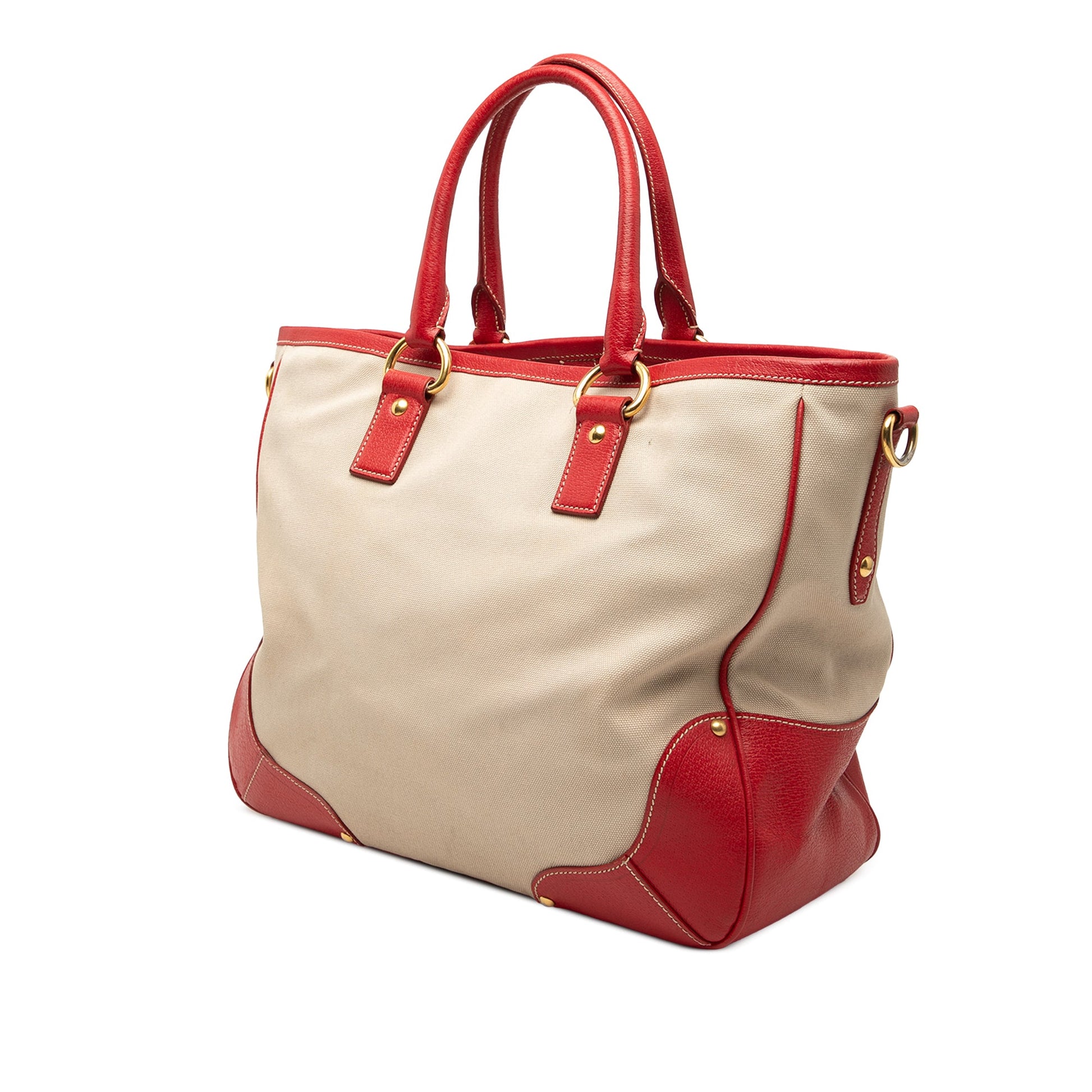 Prada Large Saffiano Trimmed Canapa Convertible Tote