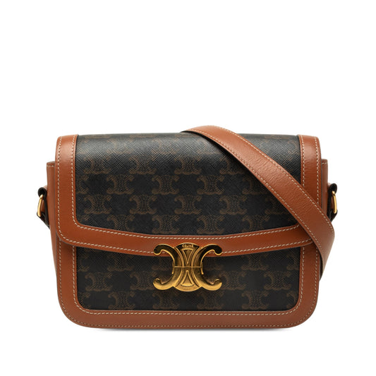 Celine Classique Triomphe Coated Canvas and Calfskin Triomphe Crossbody — Brown