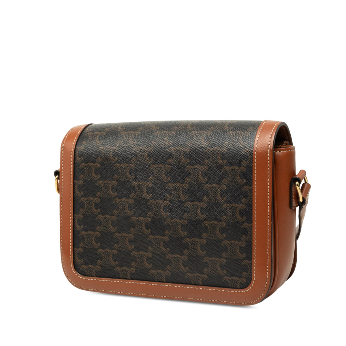 Celine Classique Triomphe Coated Canvas and Calfskin Triomphe Crossbody — Brown