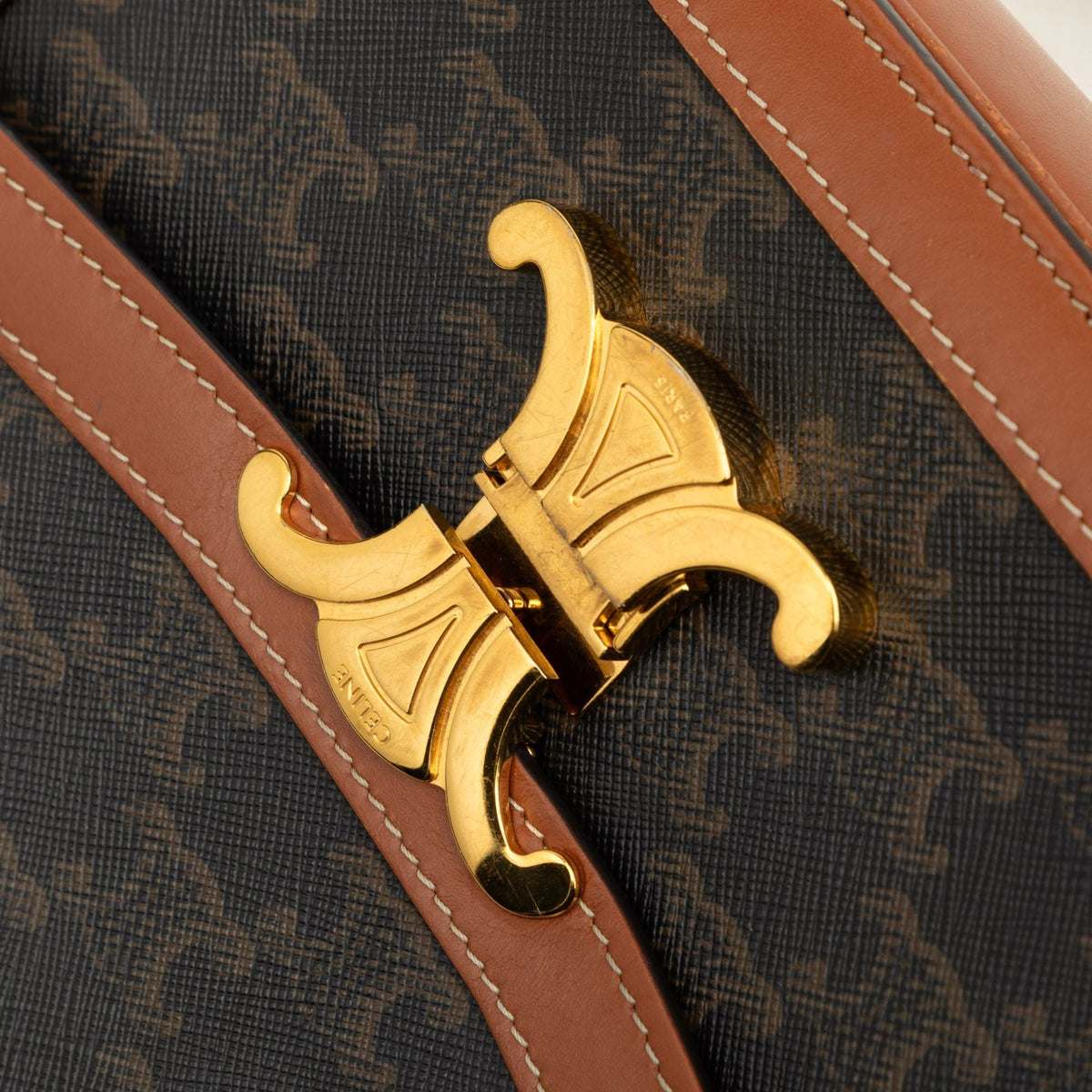 Celine Classique Triomphe Coated Canvas and Calfskin Triomphe Crossbody — Brown