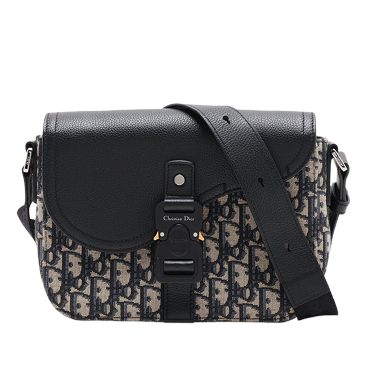 Dior Small Oblique Canvas Saddle Messenger Bag with Flap — Black