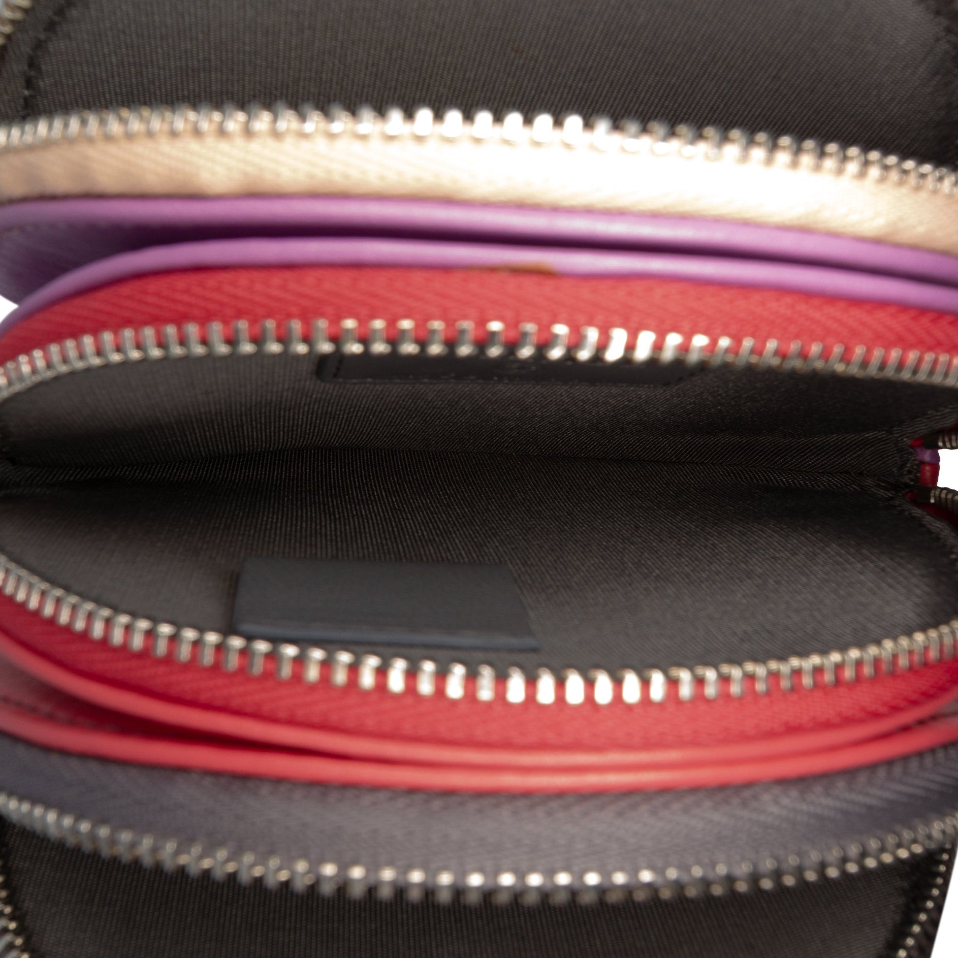 Chanel CC Quilted Lambskin Triple Zip Round Clutch With Chain