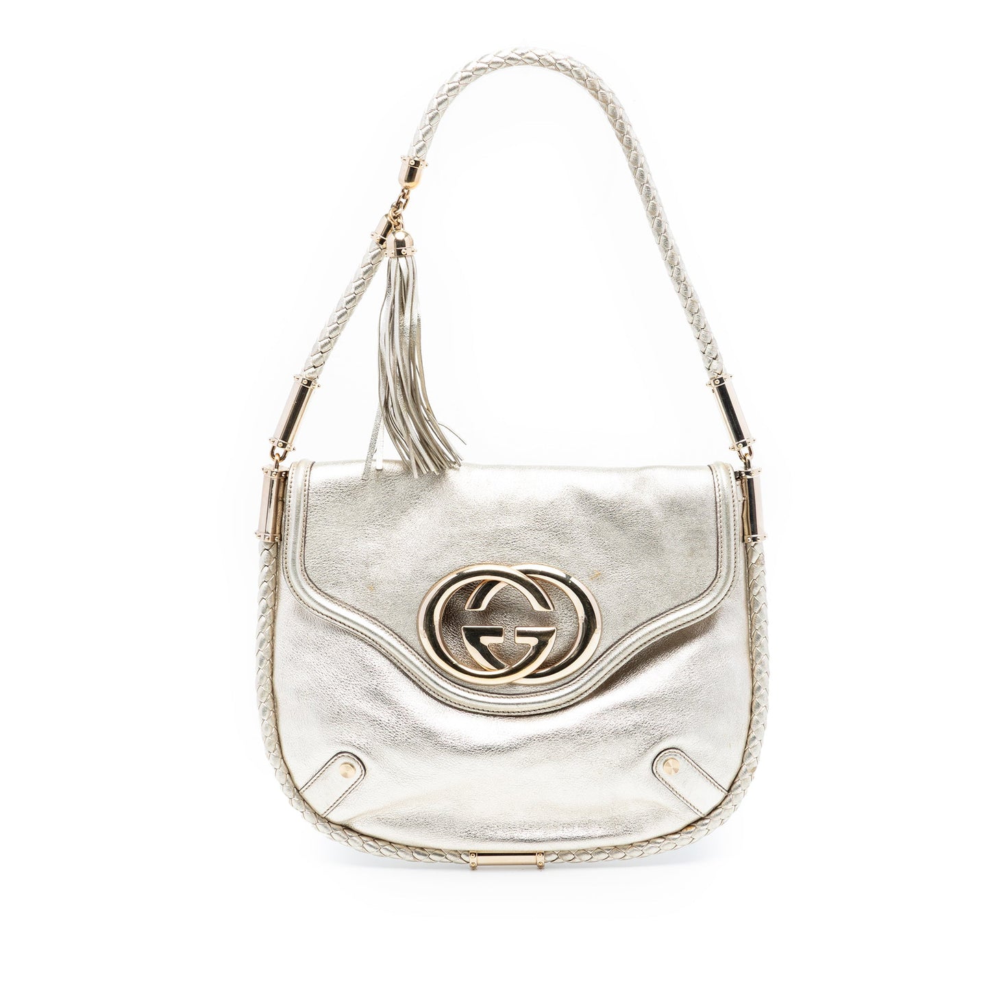 Medium Metallic Calfskin Britt Tassel Flap Shoulder Bag