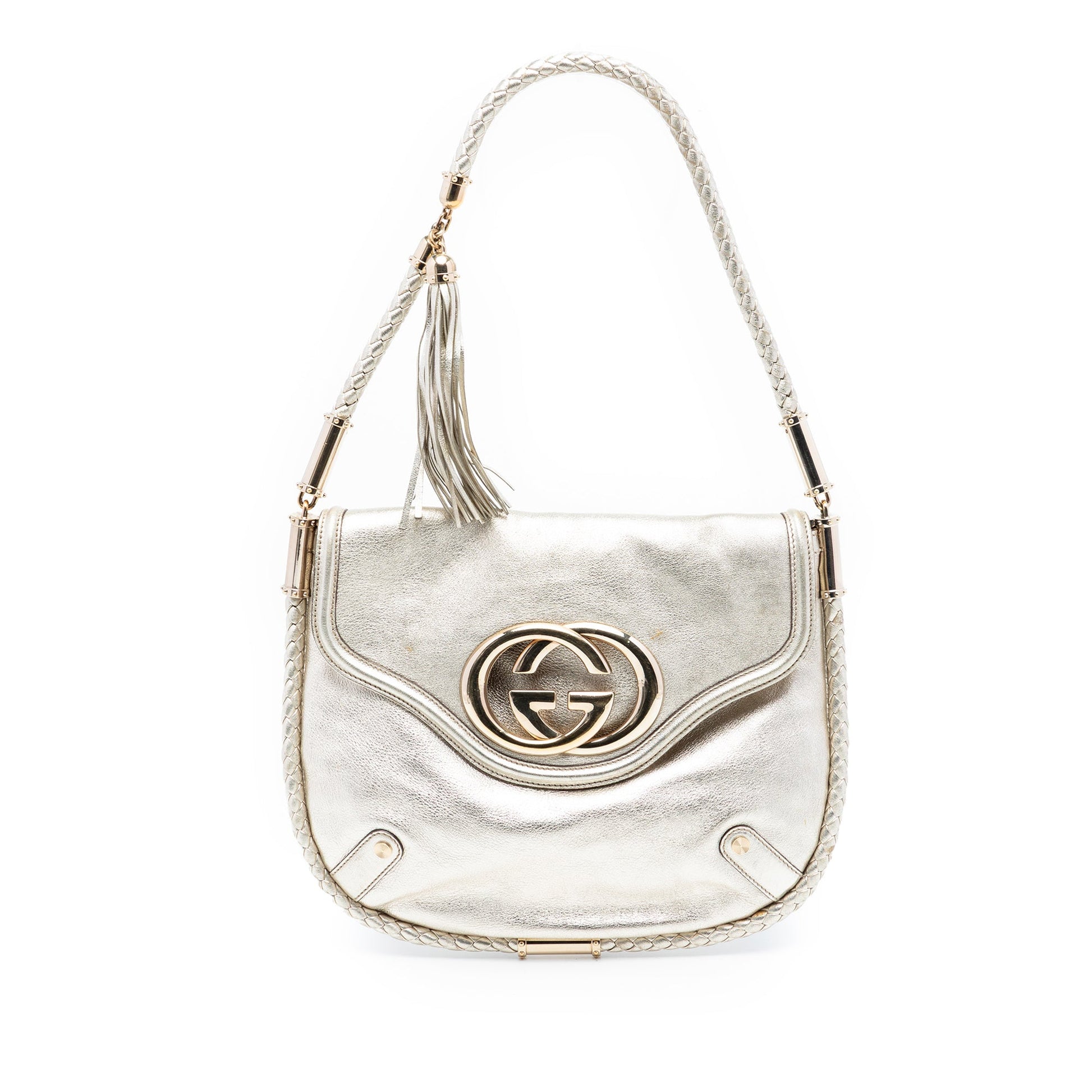 Medium Metallic Calfskin Britt Tassel Flap Shoulder Bag