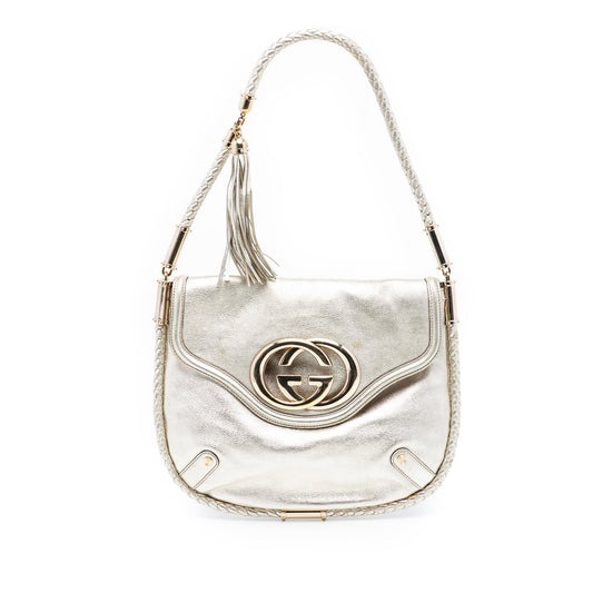 Medium Metallic Calfskin Britt Tassel Flap Shoulder Bag