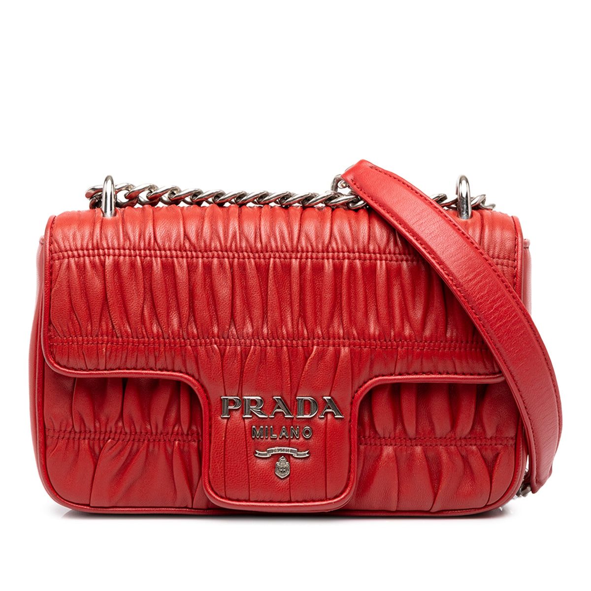 Prada Nappa Gaufre Chain Flap — Red