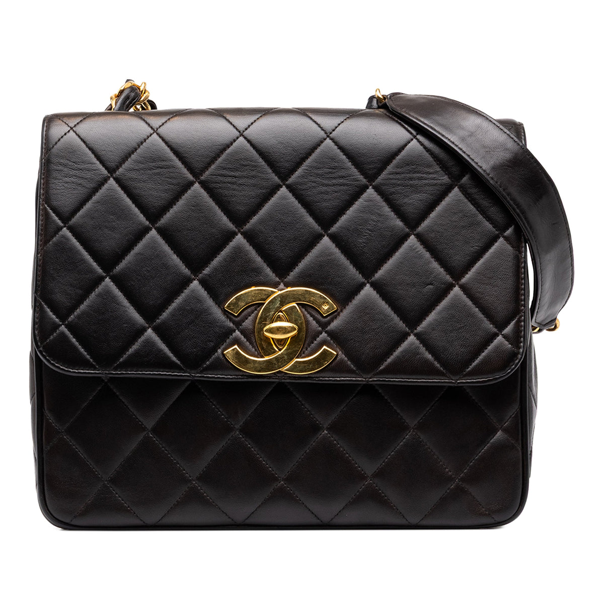 Chanel XL CC Quilted Lambskin Square Single Flap — Black