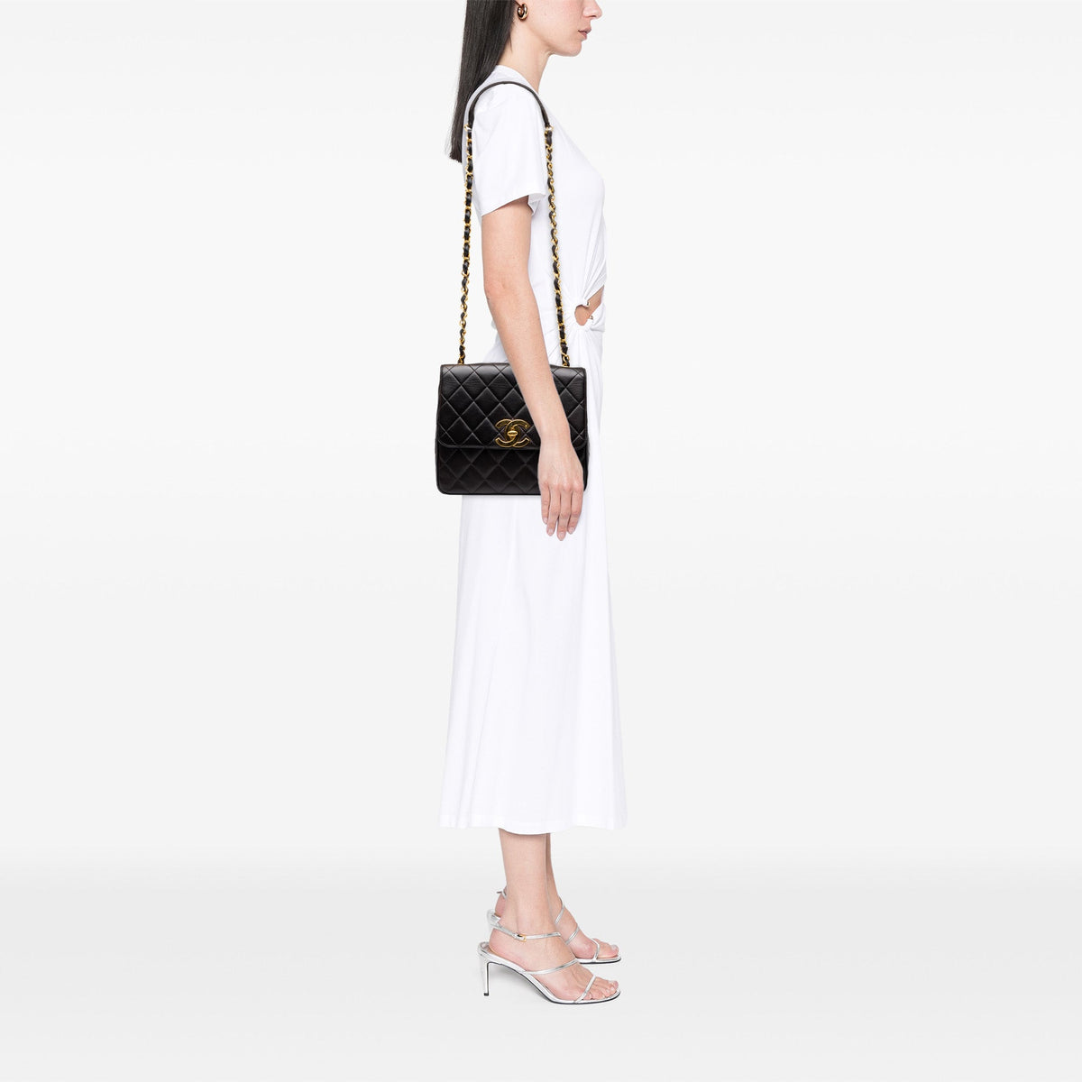 Chanel XL CC Quilted Lambskin Square Single Flap — Black