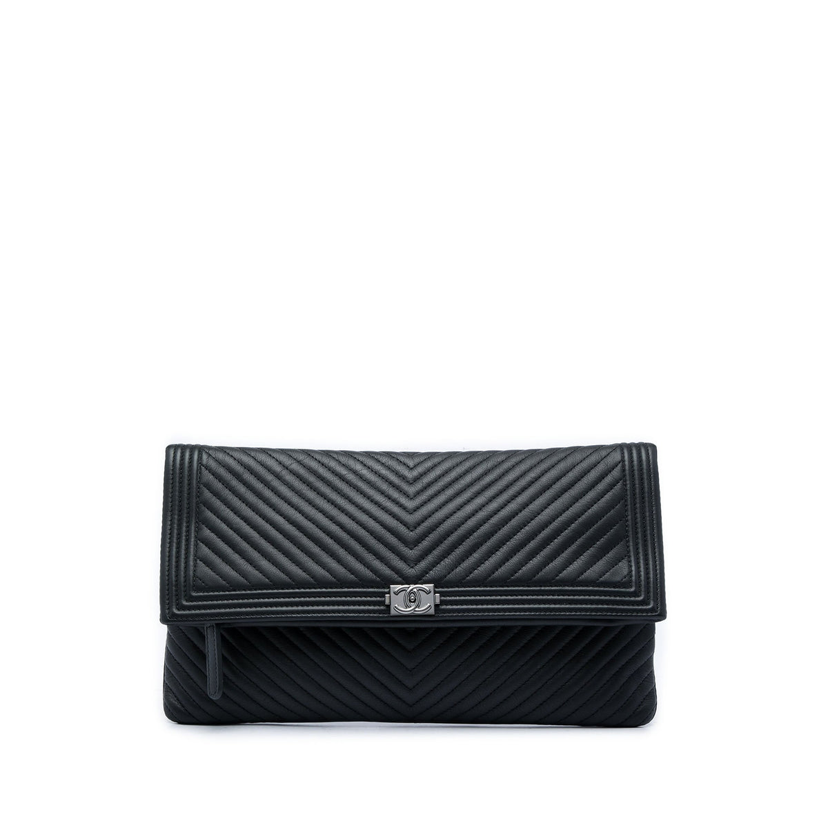 Chanel Chevron Calfskin CC Beauty Boy Foldover Clutch