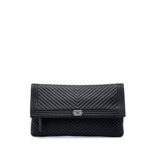 Chanel Chevron Calfskin CC Beauty Boy Foldover Clutch
