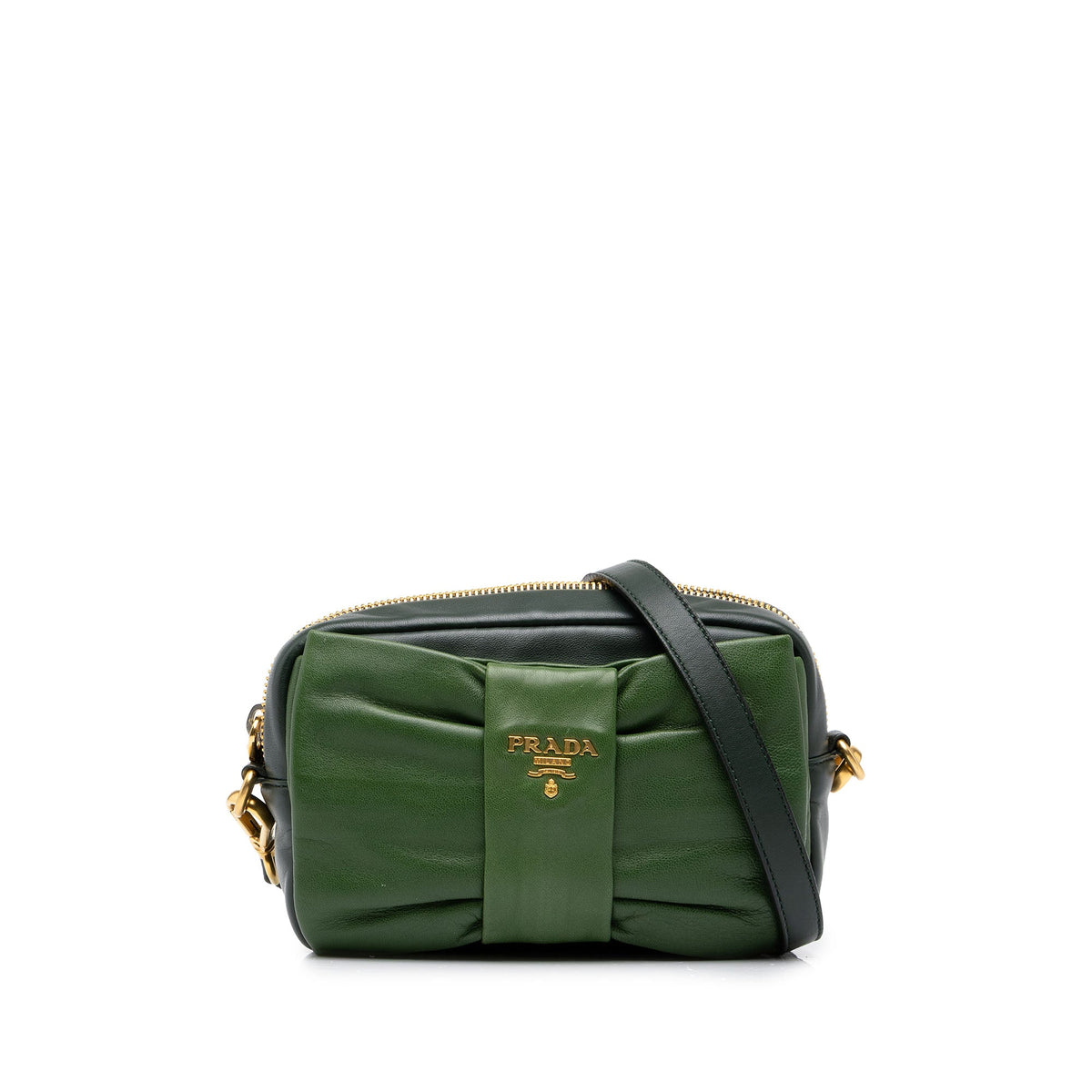 Prada Bicolor Nappa Fiocco Clutch on Strap — Green