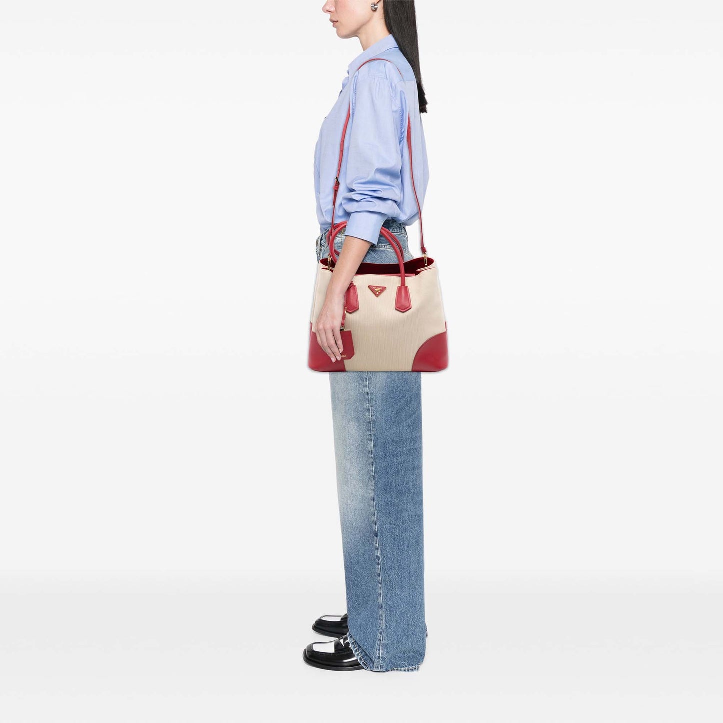 Prada Large Canapa and Saffiano Double Satchel