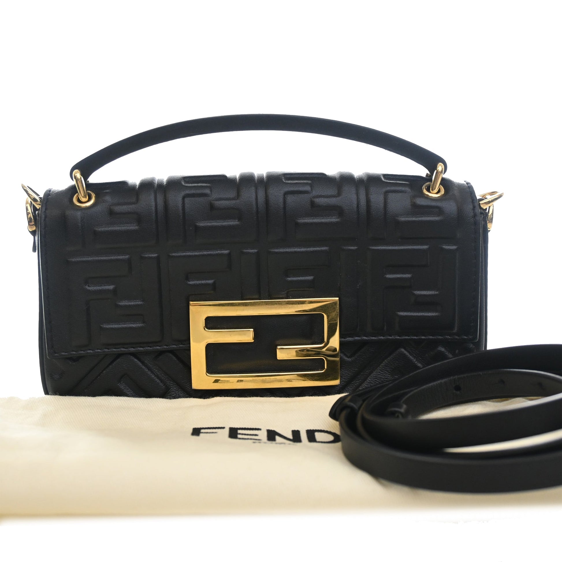 Fendi Zucca Embossed Leather Baguette Phone Pouch Satchel