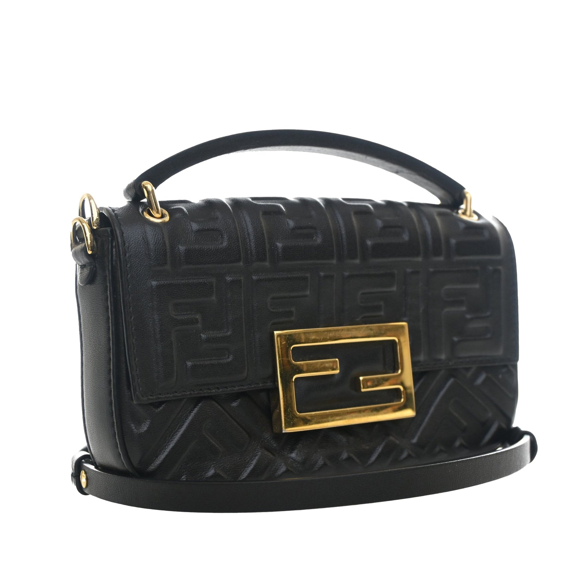 Fendi Zucca Embossed Leather Baguette Phone Pouch Satchel