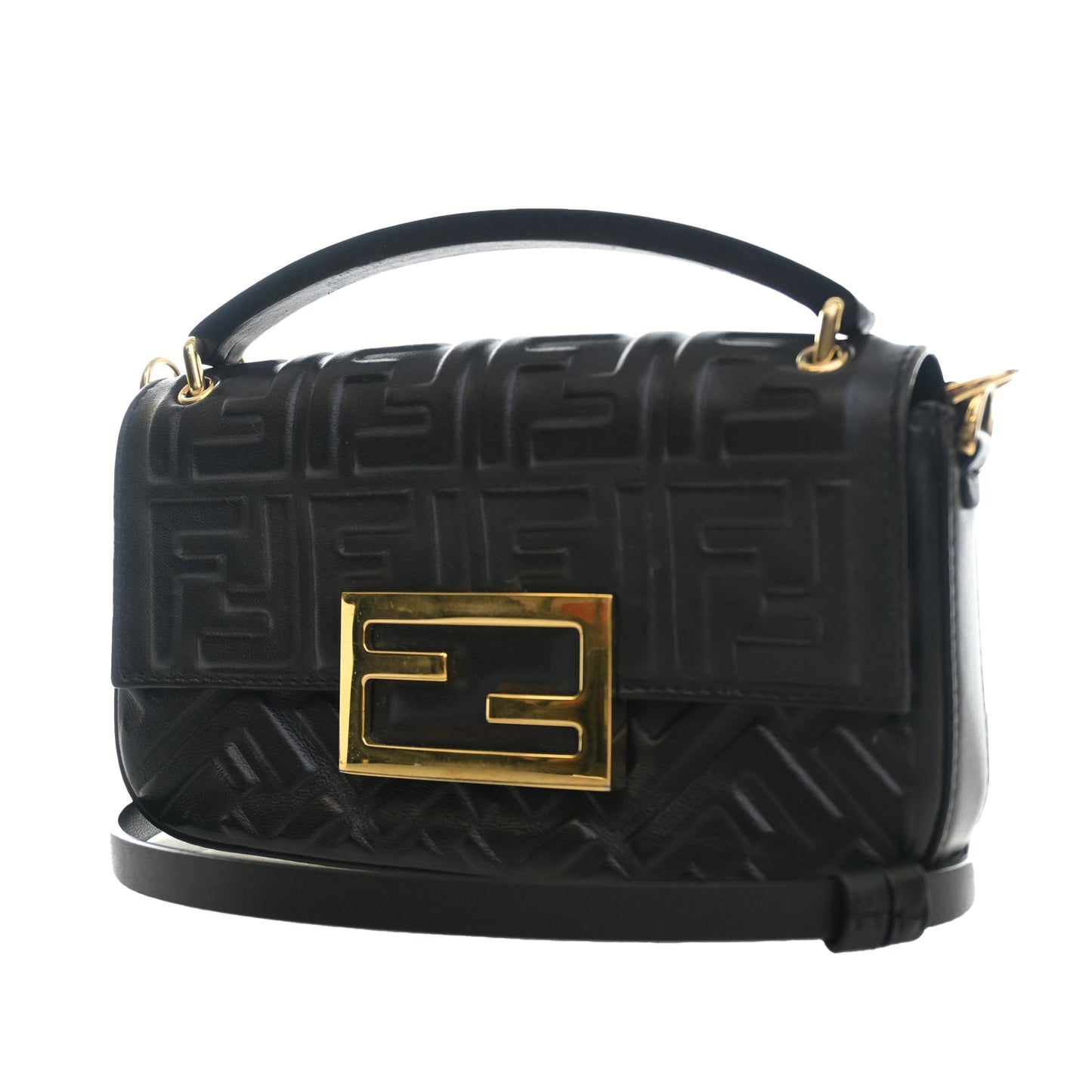 Fendi Zucca Embossed Leather Baguette Phone Pouch Satchel