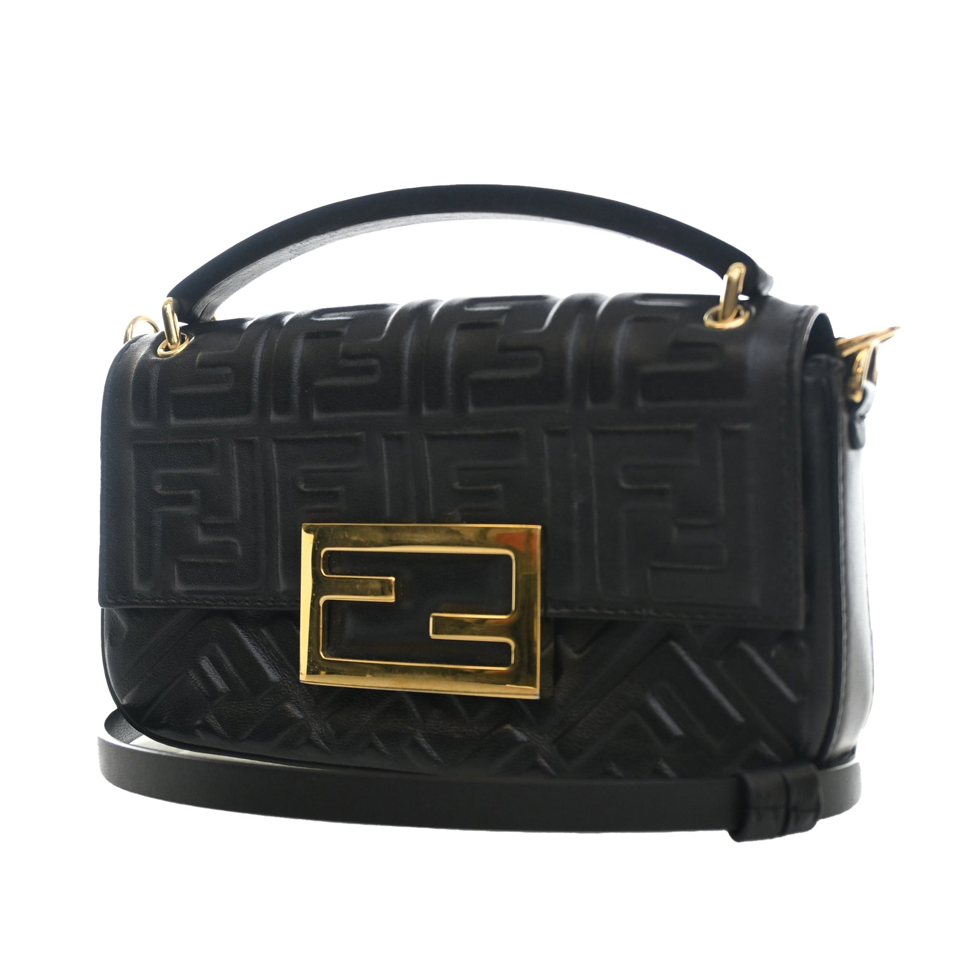 Fendi Zucca Embossed Leather Baguette Phone Pouch Satchel