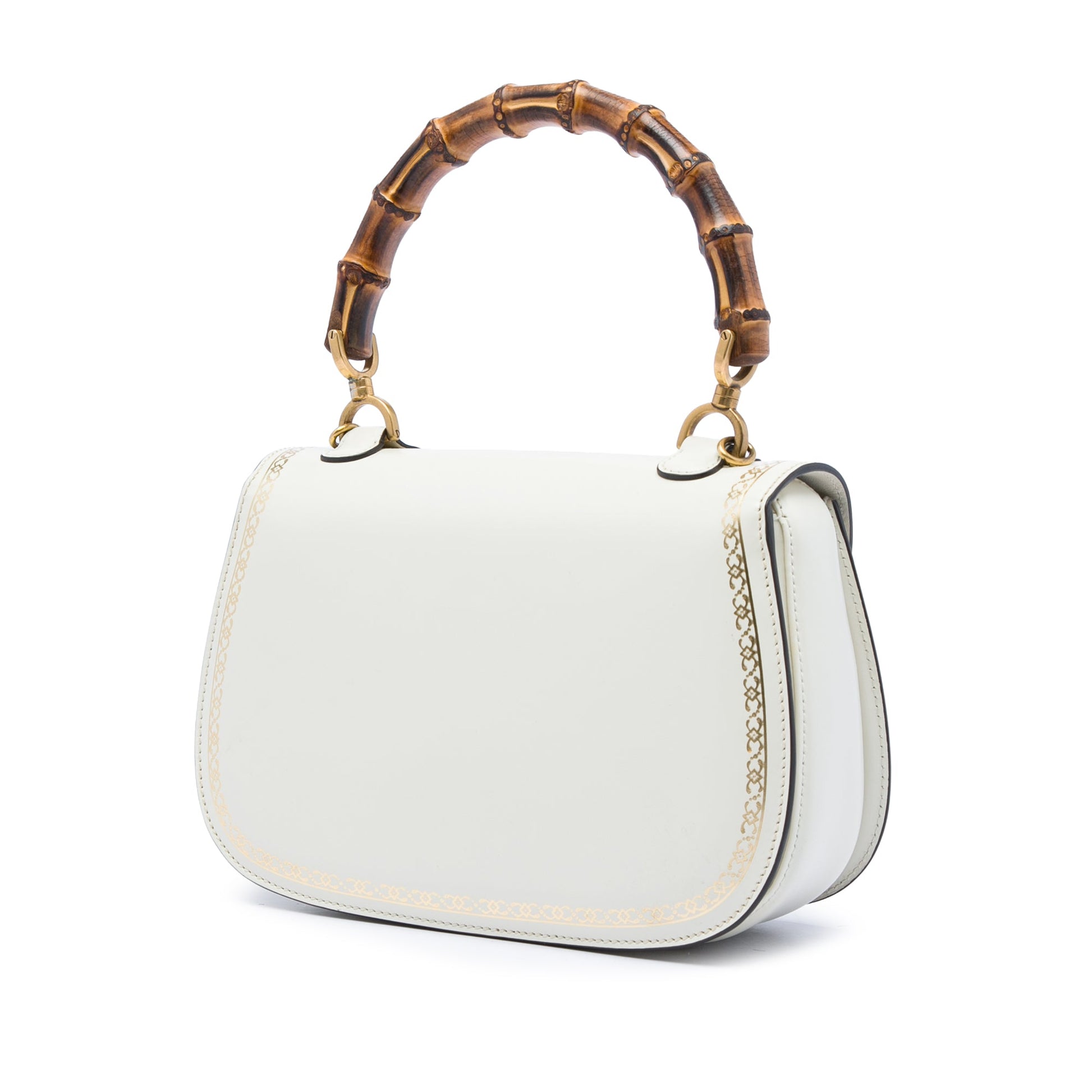Gucci Calfskin Frame Print Bamboo Web Top Handle Bag