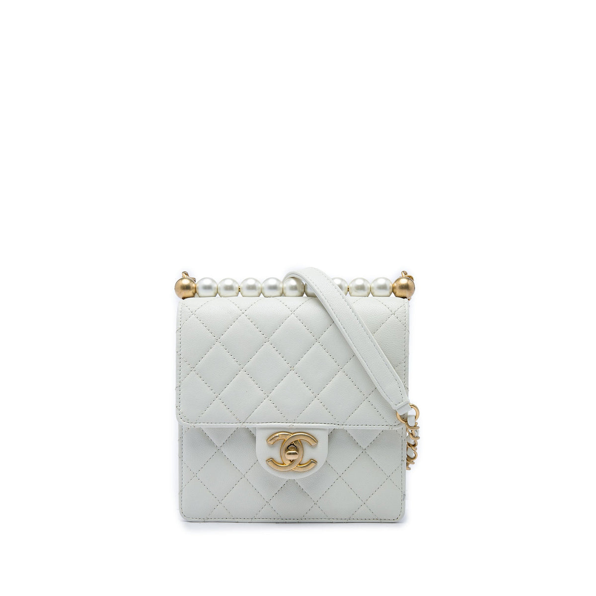 Chanel Small Quilted Lambskin Chic Pearls Flap — White