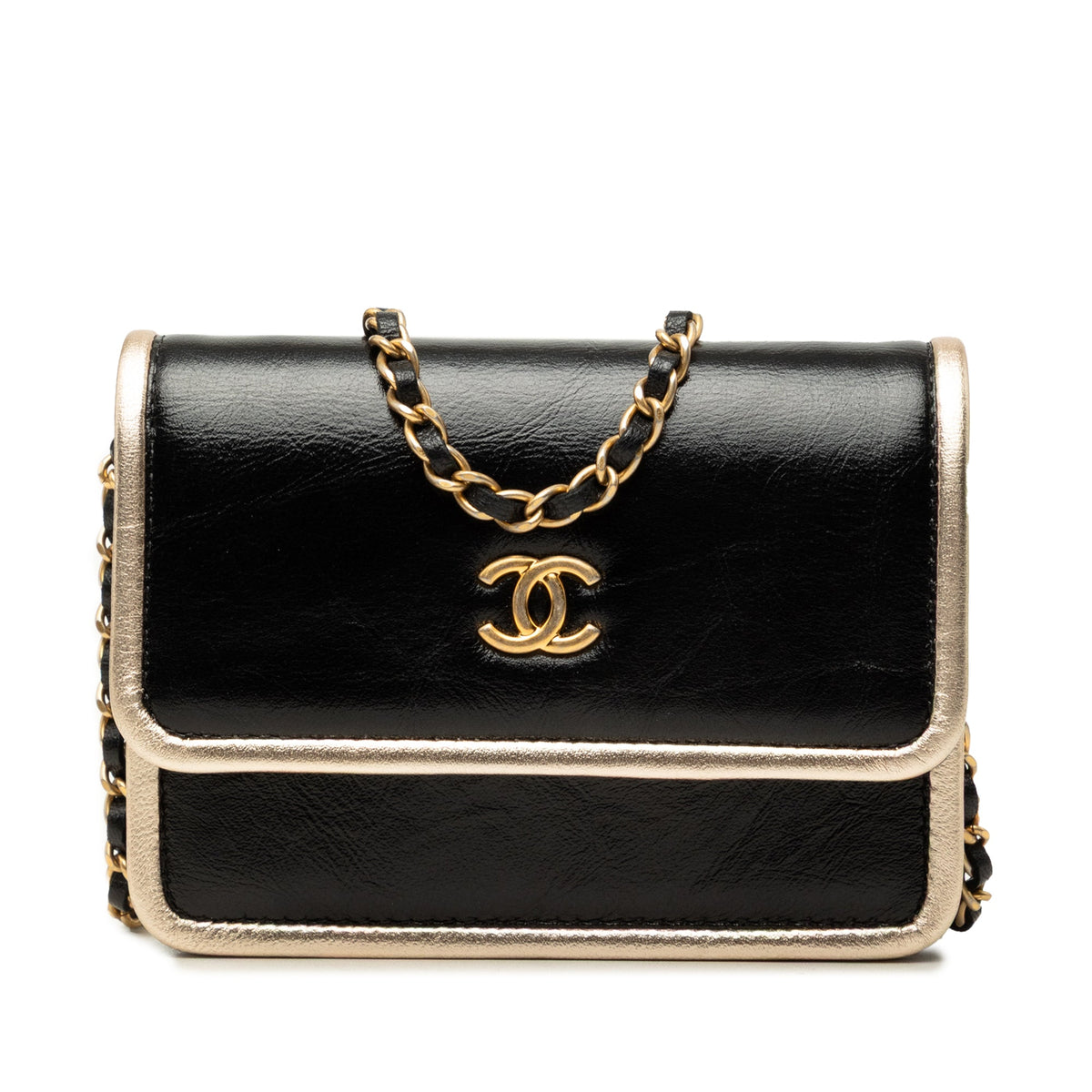 Chanel CC Metallic Calfskin Clutch With Chain — Black