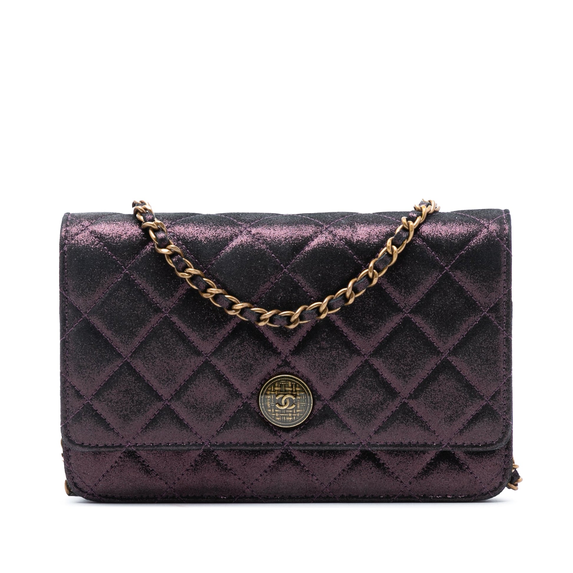 Chanel Quilted Iridescent Lambskin Tartan Button Wallet On Chain