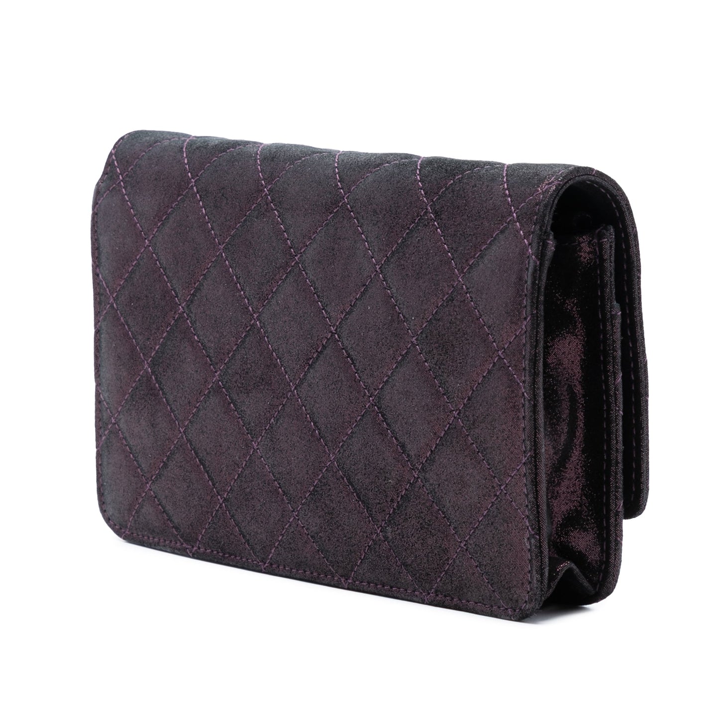 Chanel Quilted Iridescent Lambskin Tartan Button Wallet On Chain