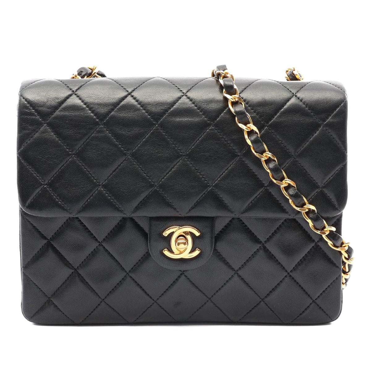 Chanel Small Square Quilted Lambskin Flap — Black