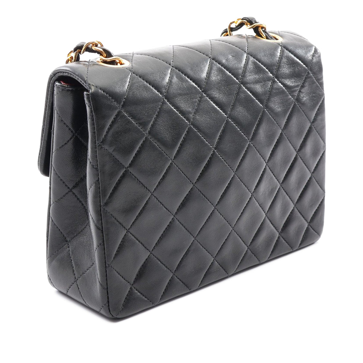 Chanel Small Square Quilted Lambskin Flap — Black