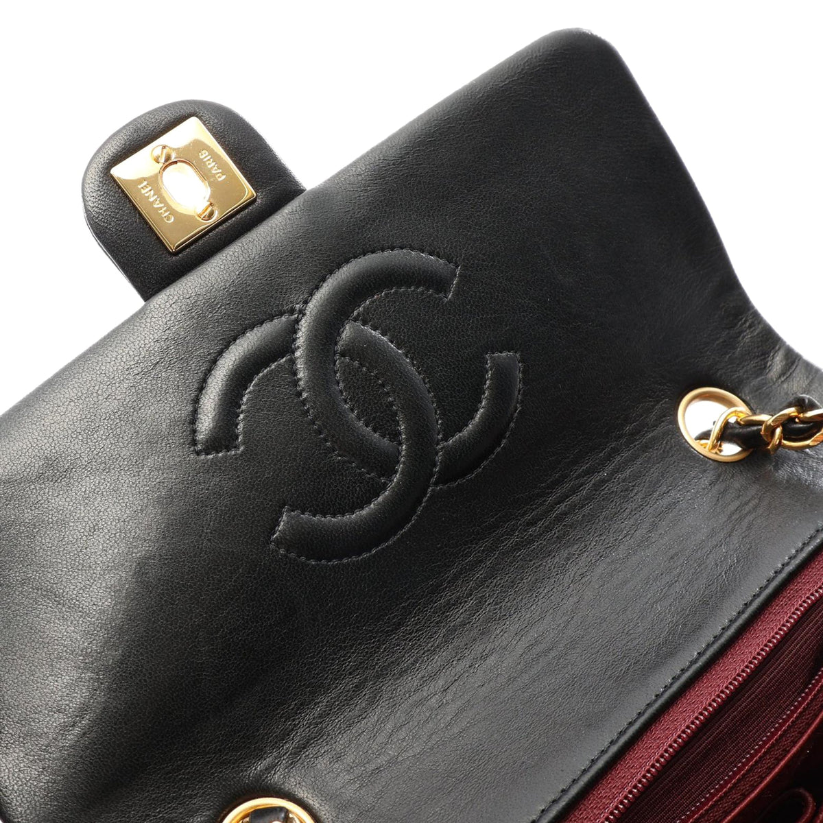 Chanel Small Square Quilted Lambskin Flap — Black