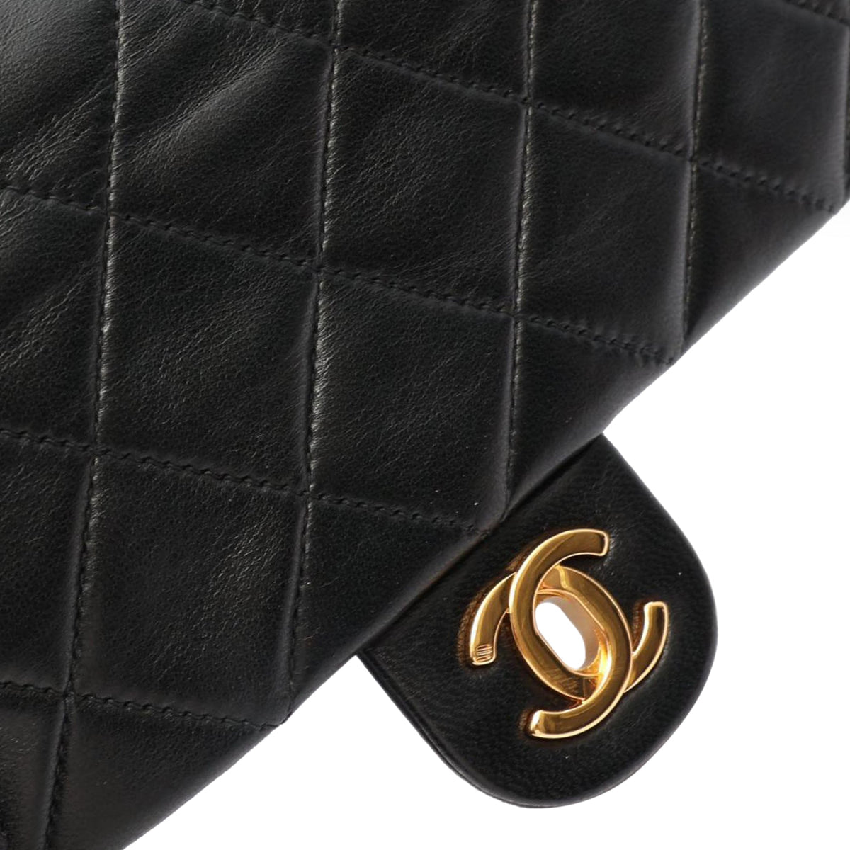 Chanel Small Square Quilted Lambskin Flap — Black