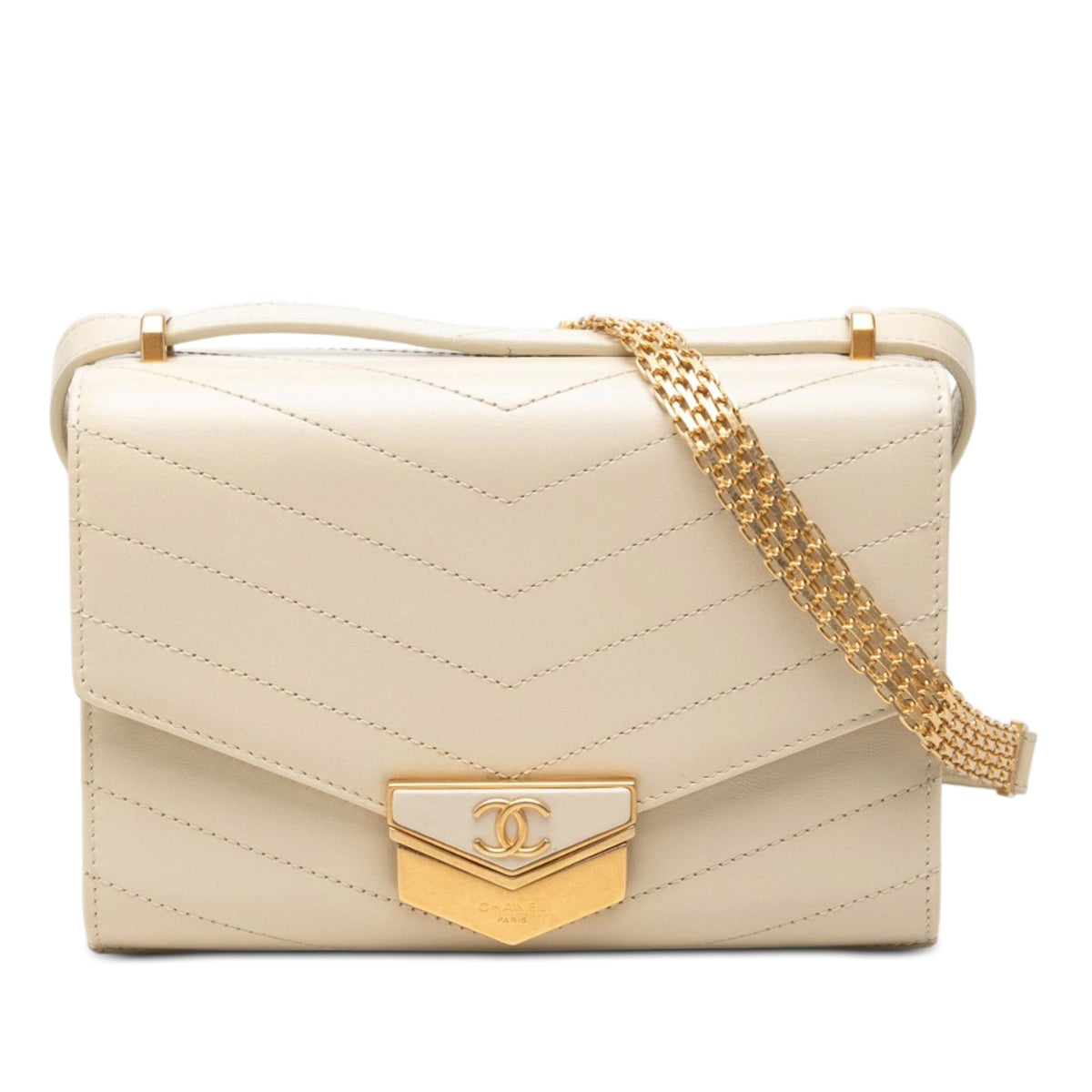 Chanel Small CC Chevron Calfskin Medal Flap — Brown