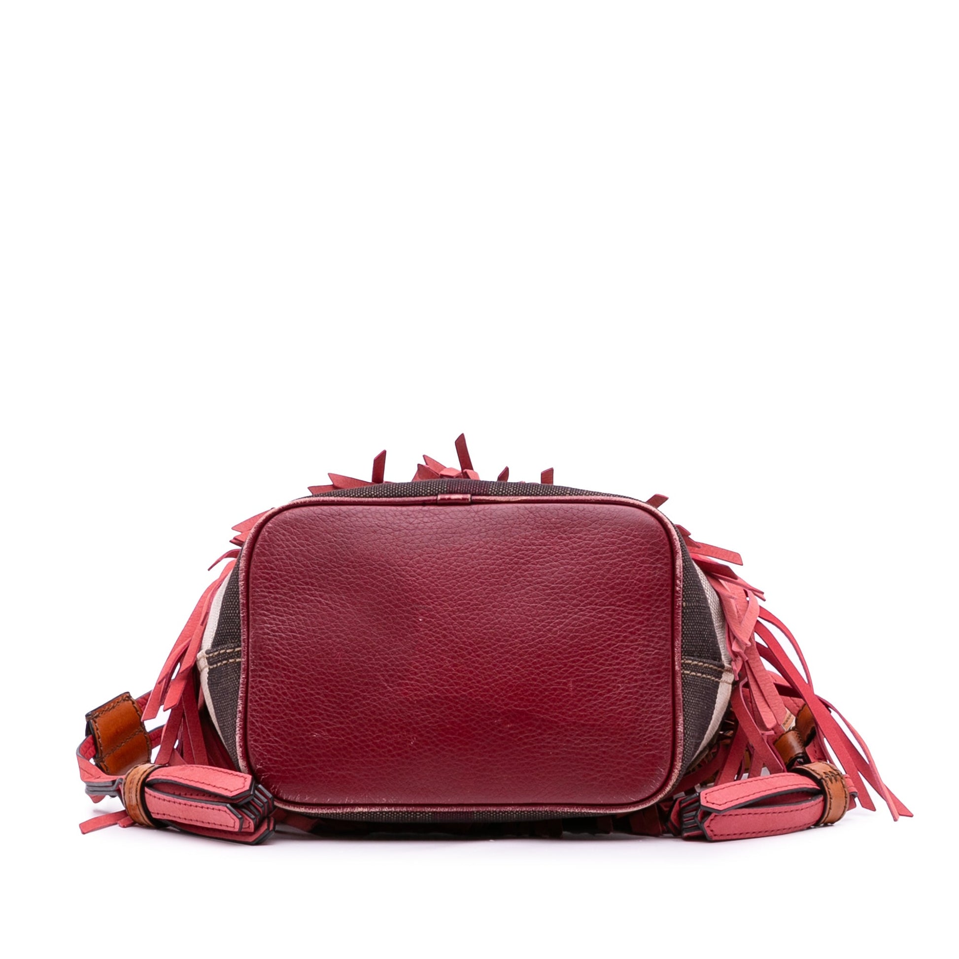 Burberry Small Mega Check Canvas and Suede Fringe Belgrove Bucket Bag