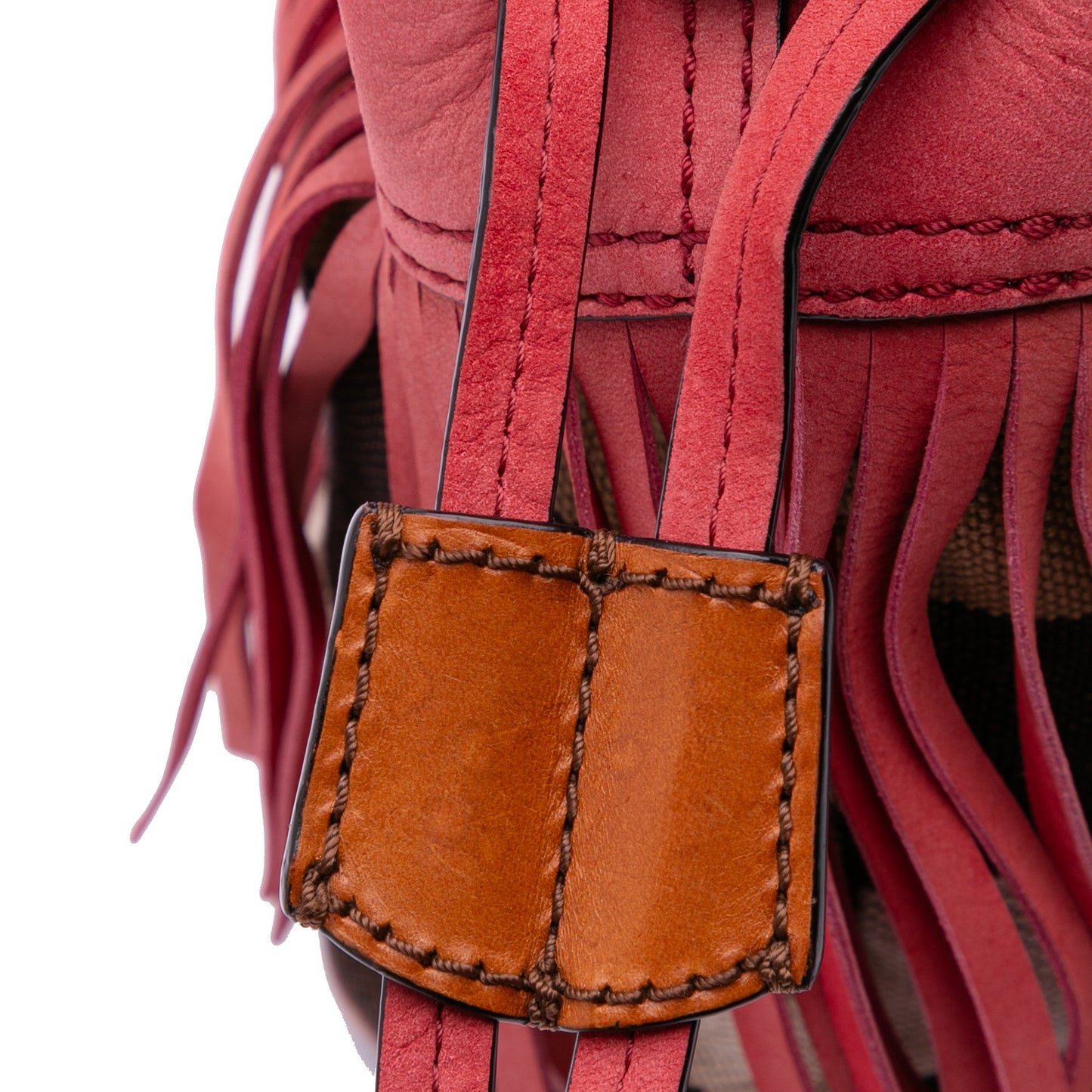 Burberry Small Mega Check Canvas and Suede Fringe Belgrove Bucket Bag