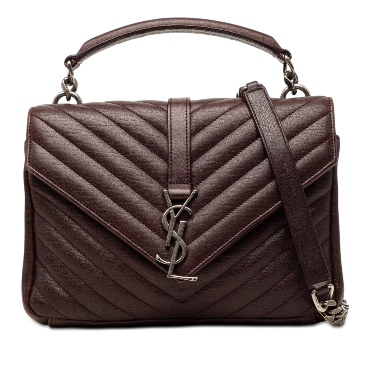 Saint Laurent Medium Quilted Chevron Sheepskin College Satchel
