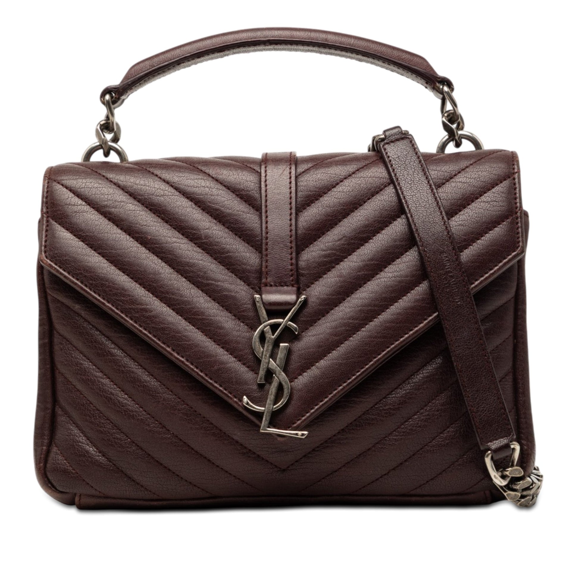 Saint Laurent Medium Quilted Chevron Sheepskin College Satchel