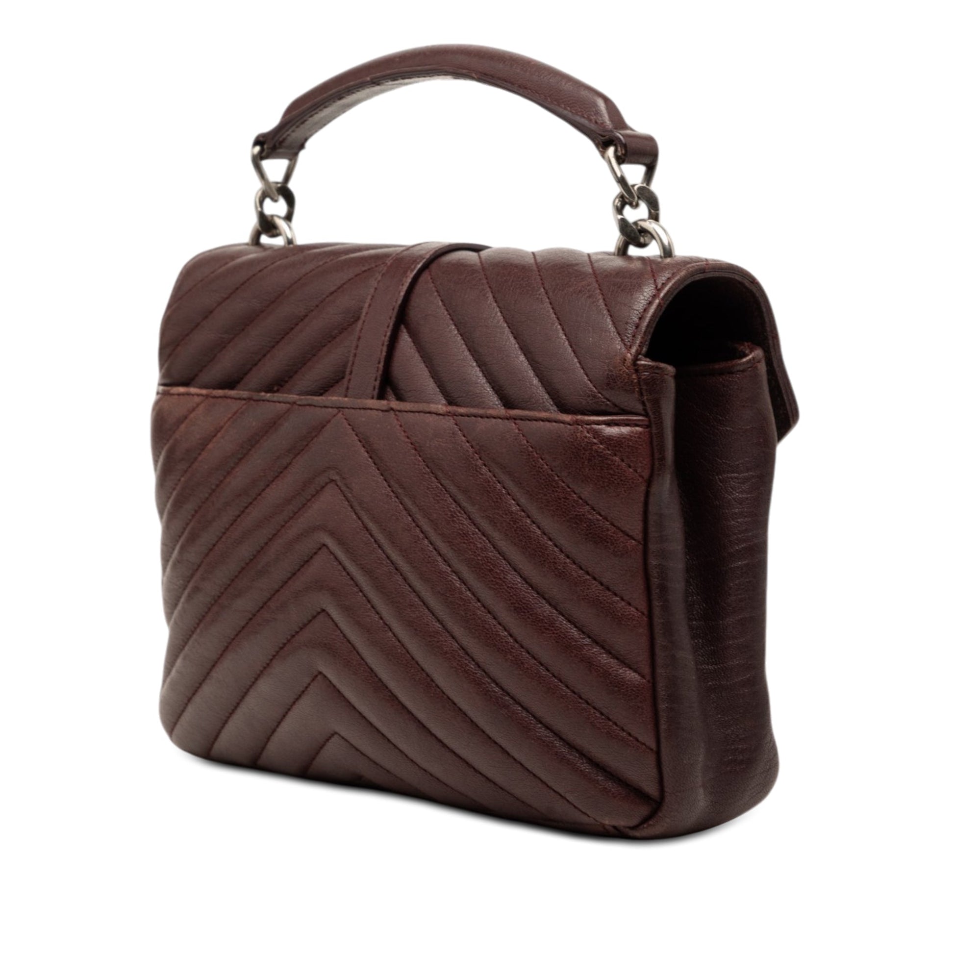 Saint Laurent Medium Quilted Chevron Sheepskin College Satchel
