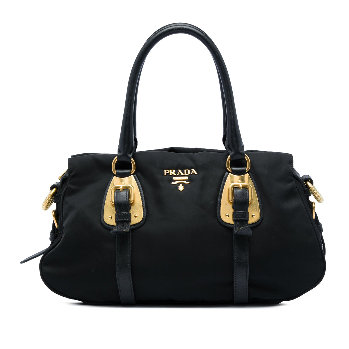 Prada Soft Calf Trimmed Tessuto Satchel — Black