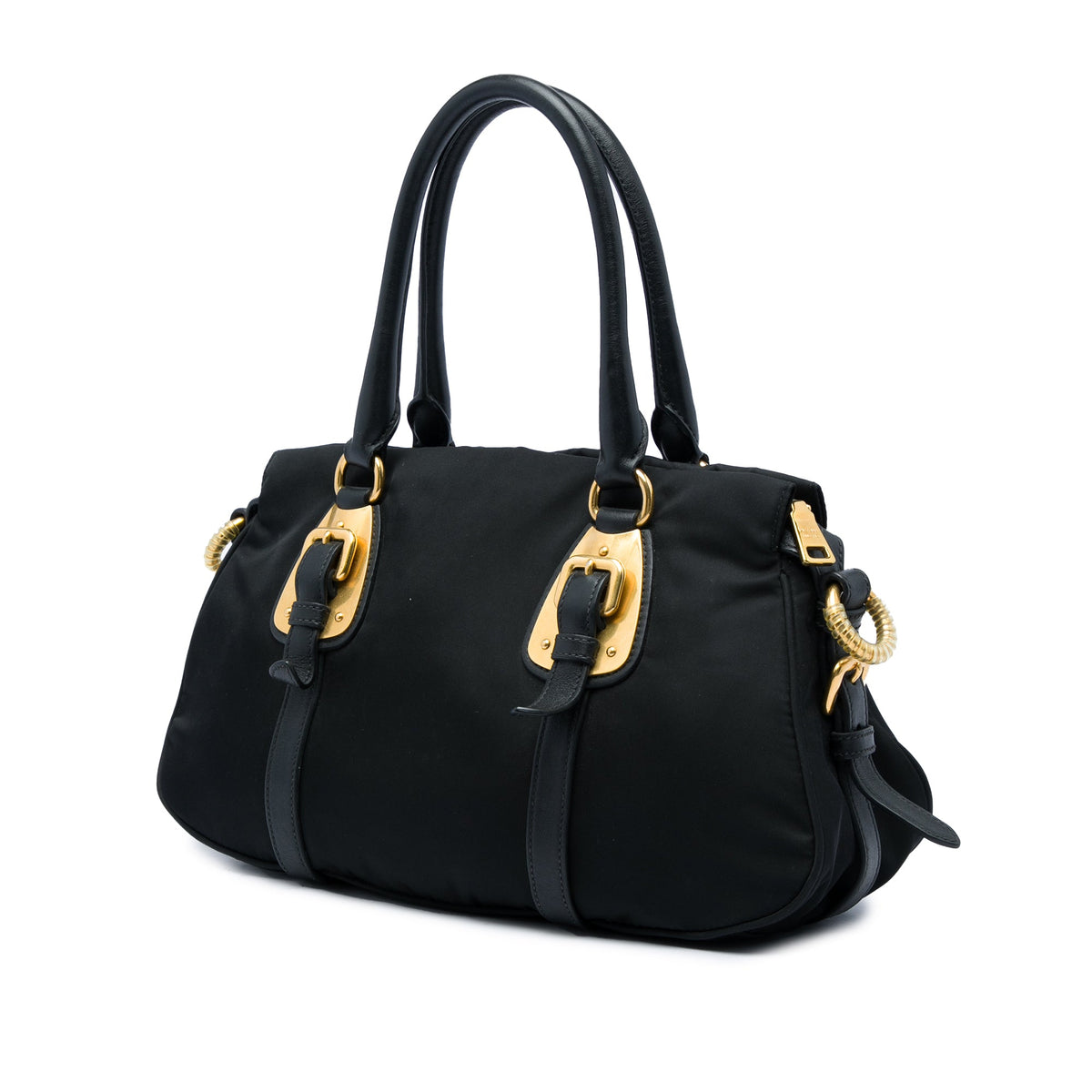 Prada Soft Calf Trimmed Tessuto Satchel — Black