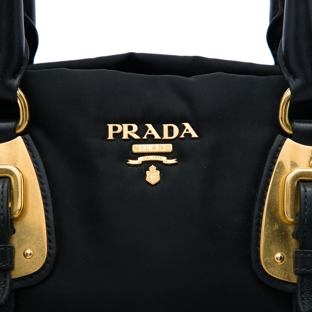 Prada Soft Calf Trimmed Tessuto Satchel — Black
