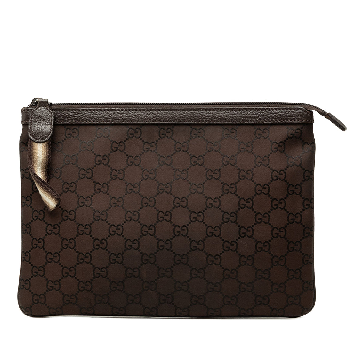Gucci GG Nylon Top Zip Clutch — Brown