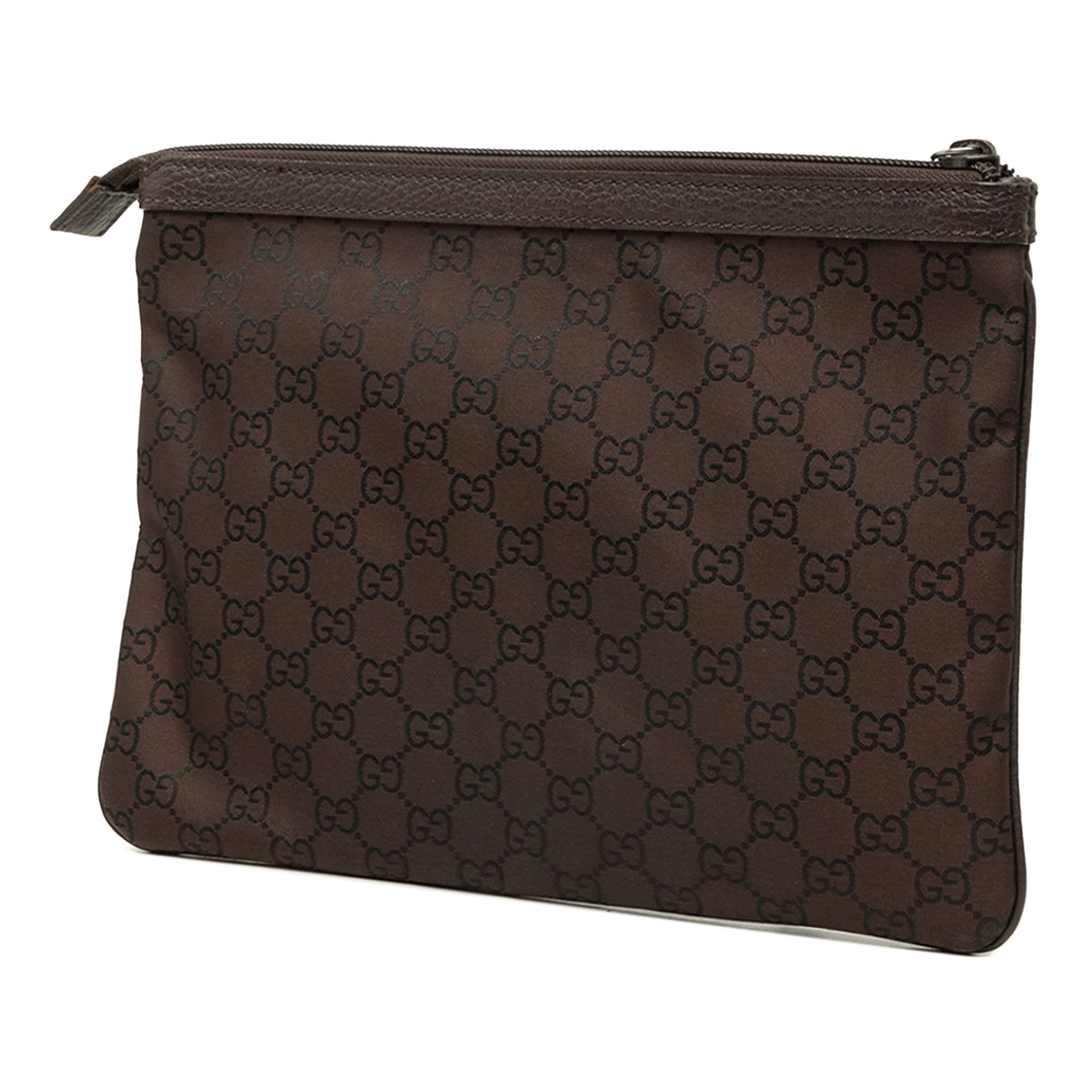 Gucci GG Nylon Top Zip Clutch — Brown