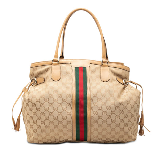 Gucci GG Canvas Web Tassel Tote