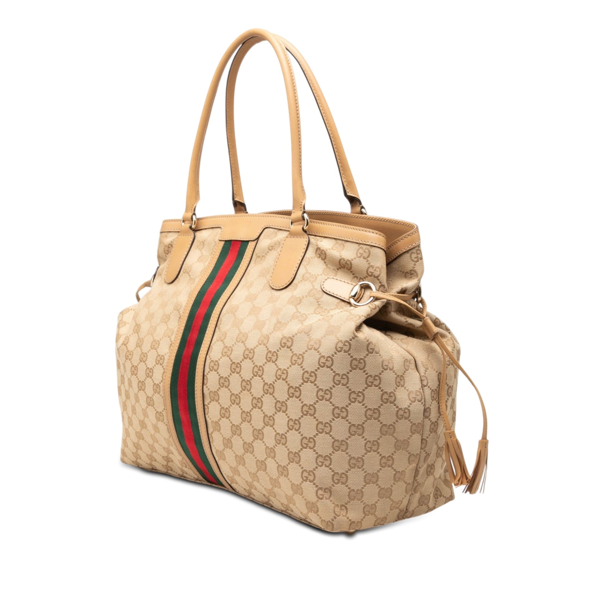 Gucci GG Canvas Web Tassel Tote