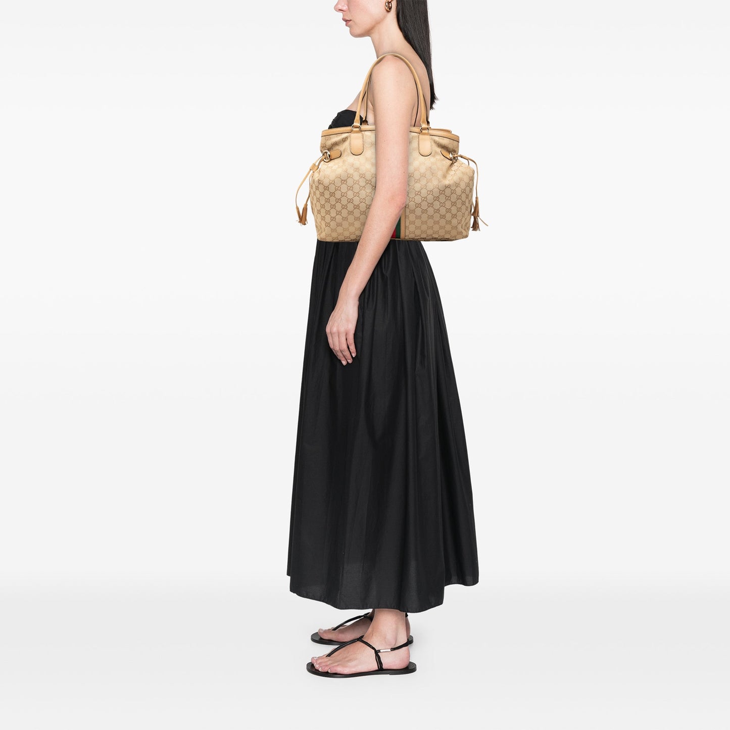 Gucci GG Canvas Web Tassel Tote