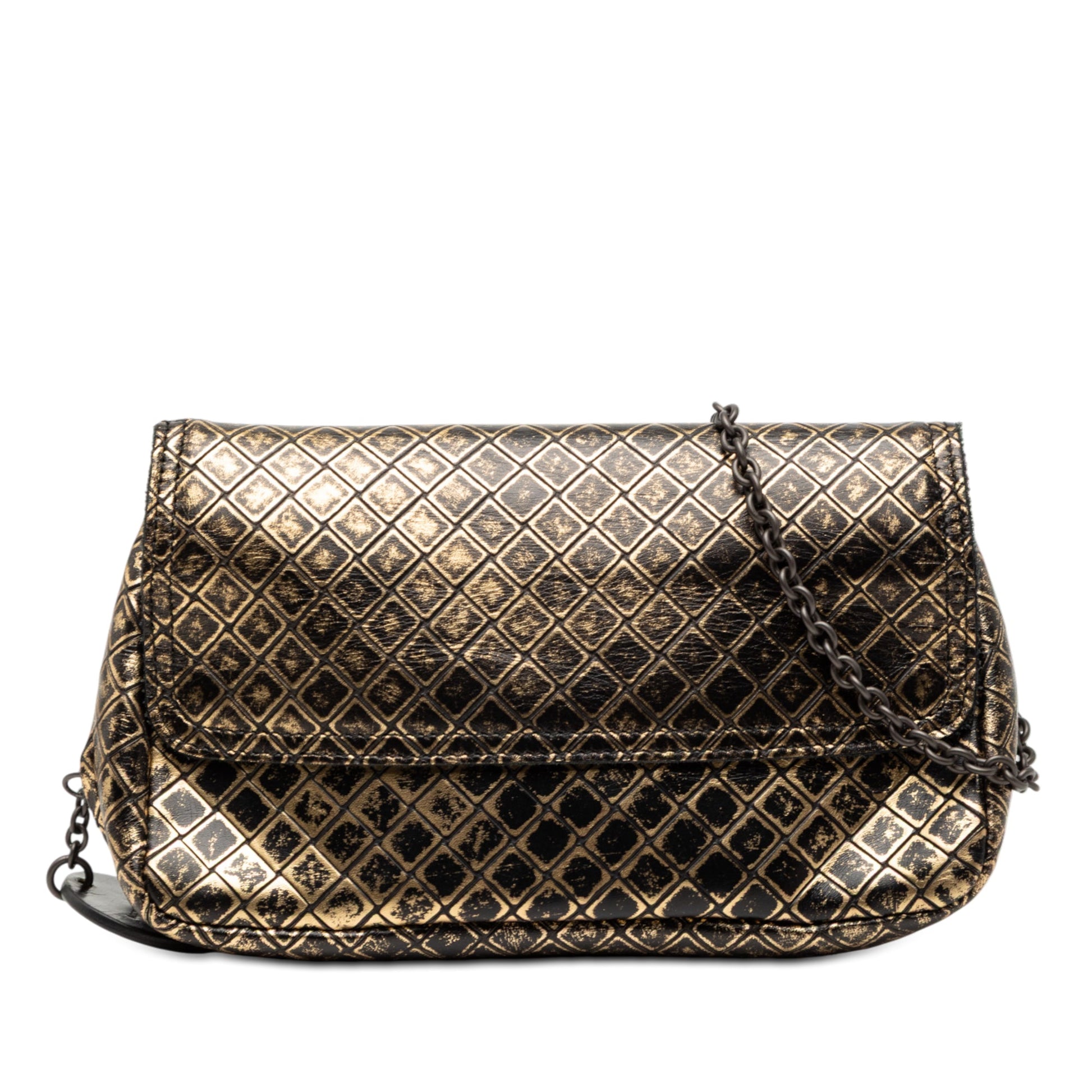 Bottega Veneta Metallic Calfskin Intrecciomirage Chain Flap Crossbody