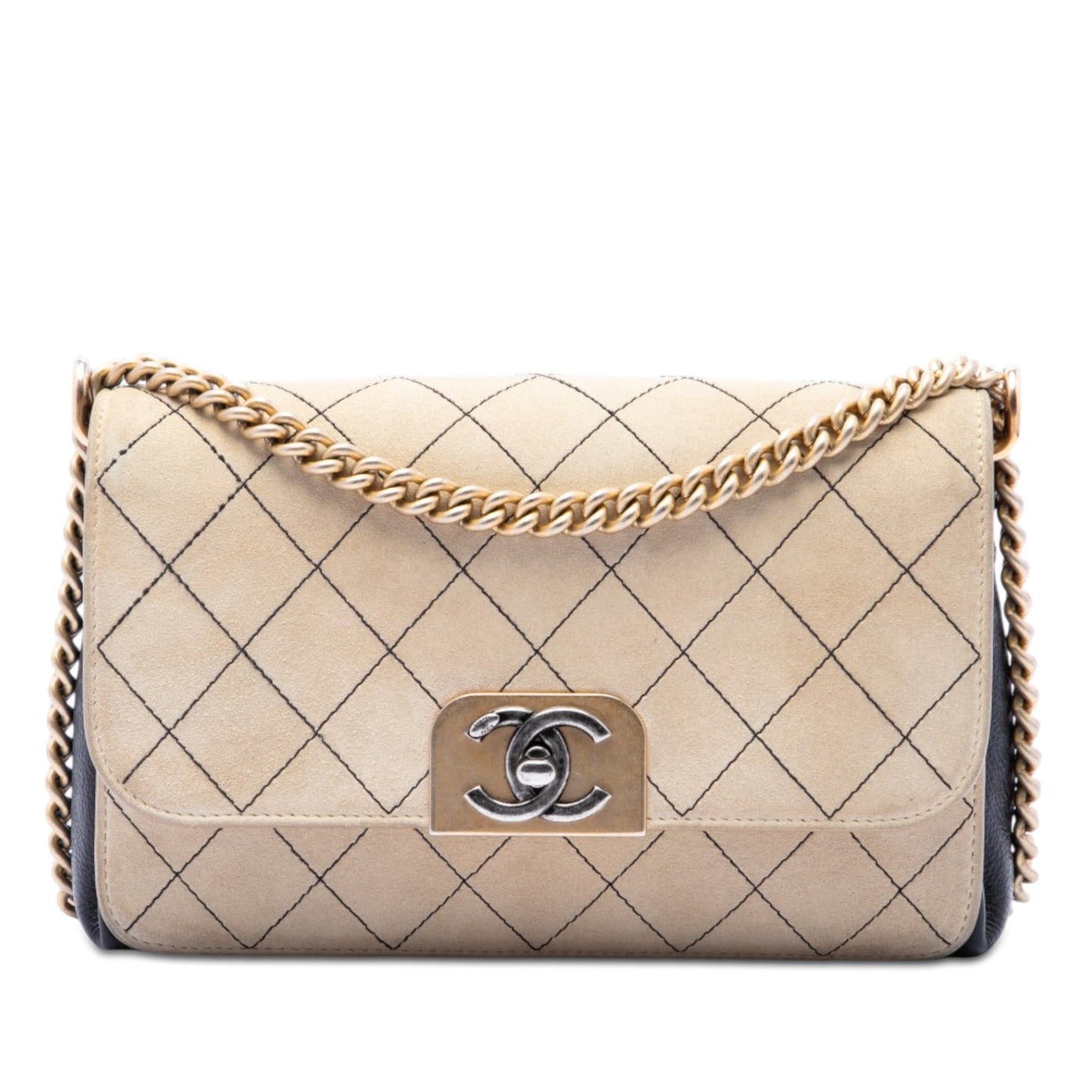 Chanel CC Stitched Suede and Calfskin Single Flap