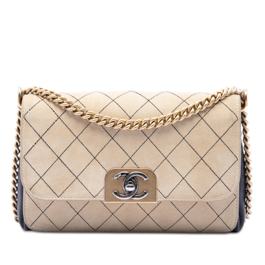 Chanel CC Stitched Suede and Calfskin Single Flap