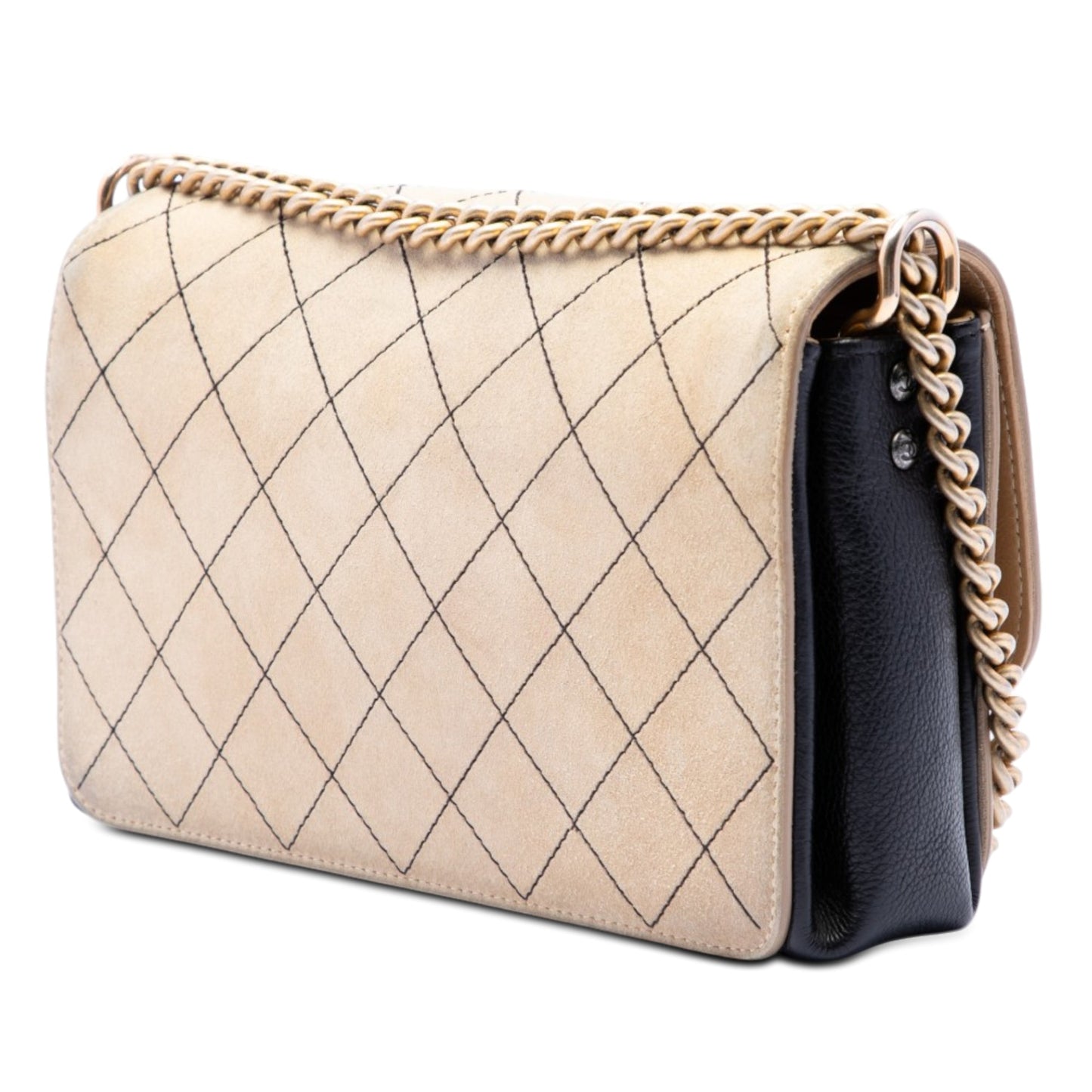 Chanel CC Stitched Suede and Calfskin Single Flap