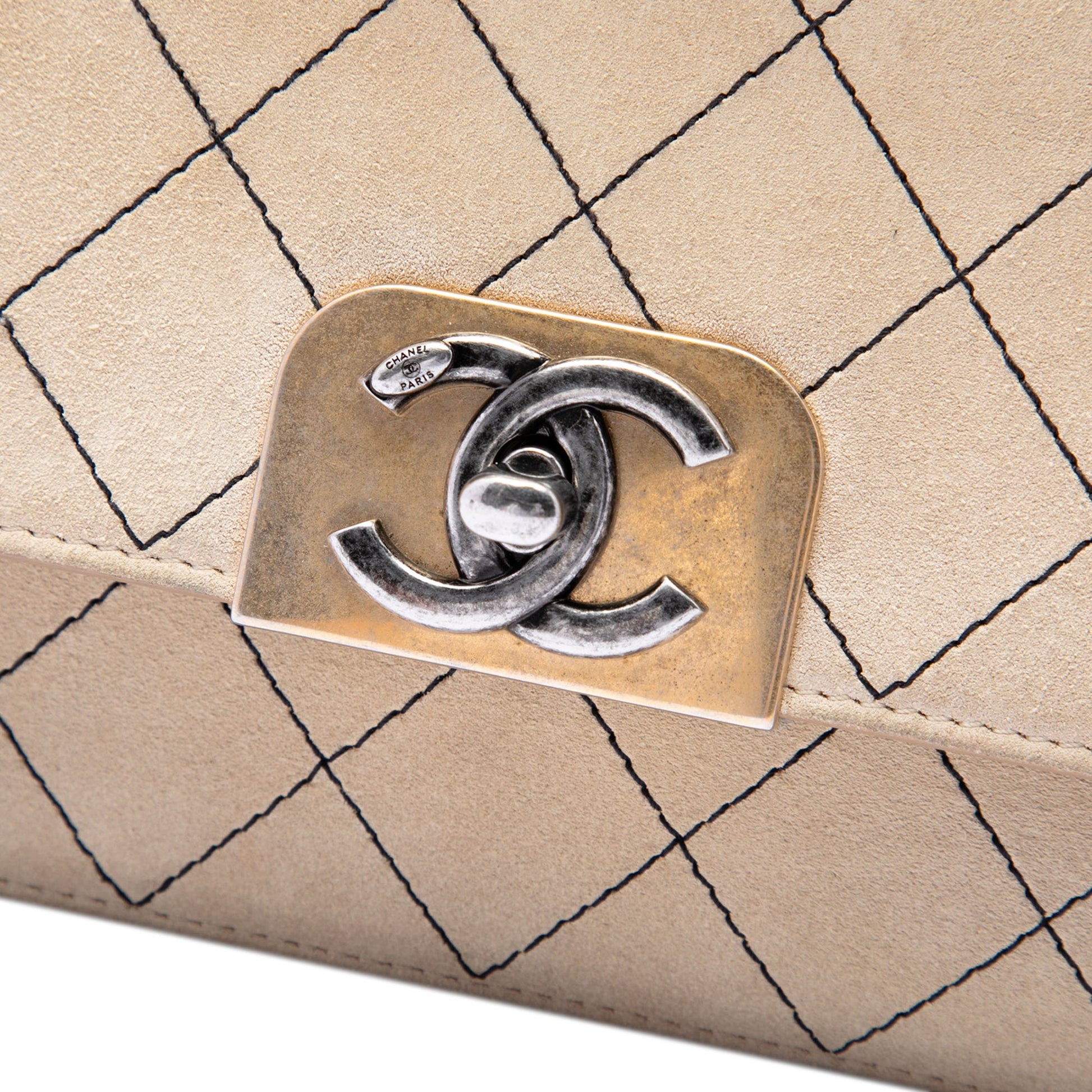 Chanel CC Stitched Suede and Calfskin Single Flap